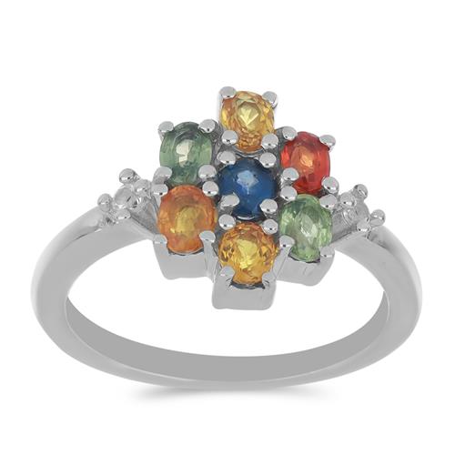 BUY MULTI SAPPHIRE GEMSTONE CLUSTER RING IN 925 SILVER 